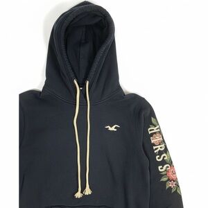 Hollister Blue Cropped Hoodie with Front Pocket and white logo